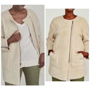 Elizabeth and James Faux Sherpa Jacket Coat Faux Suede Tan Ivory Pockets Warm XS